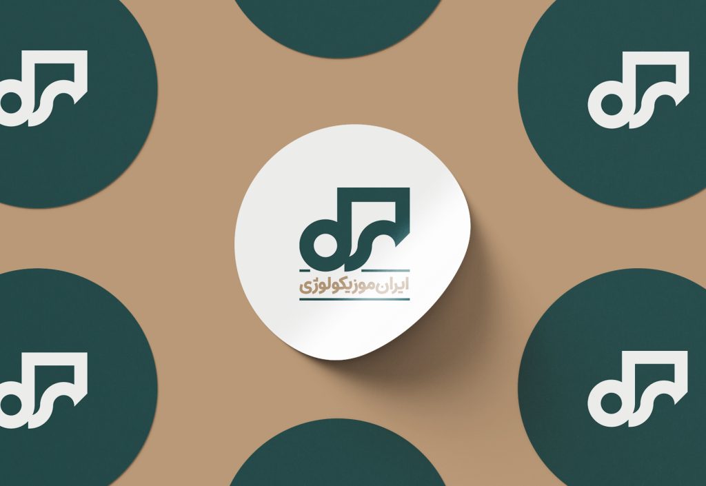 Iran Musicology logo design on circular stickers