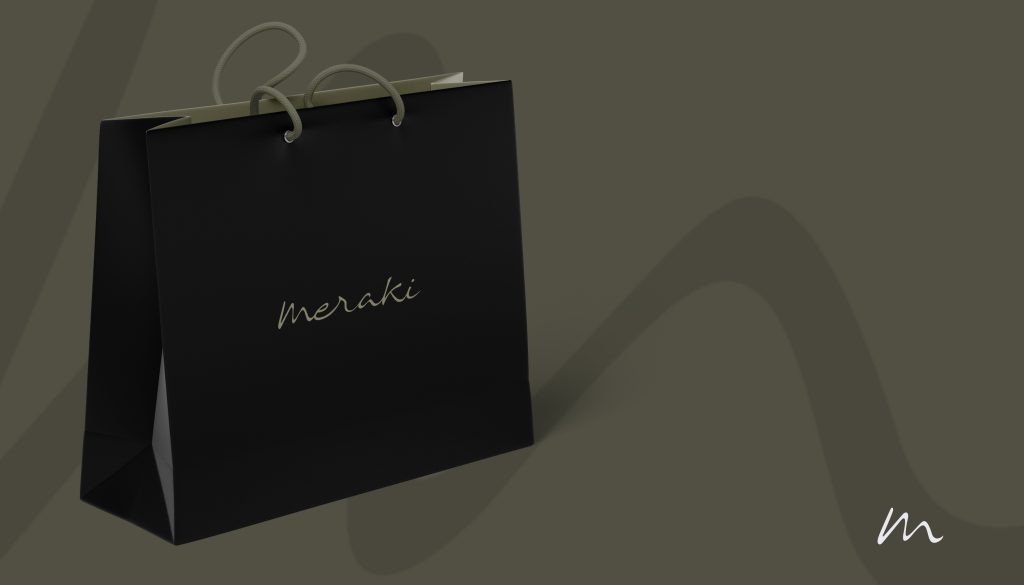 Black shopping bag with Meraki logo – Italian eyewear brand