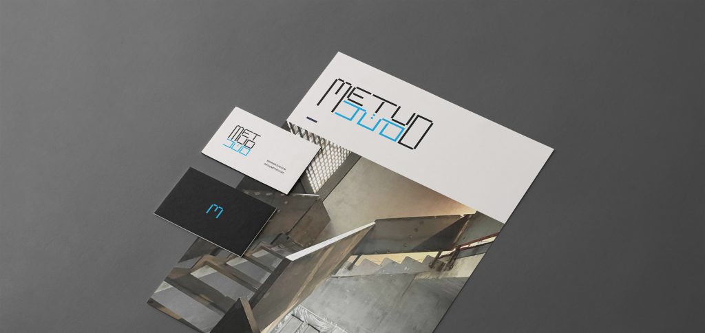 METUD brand stationery and business card with maze-inspired logo